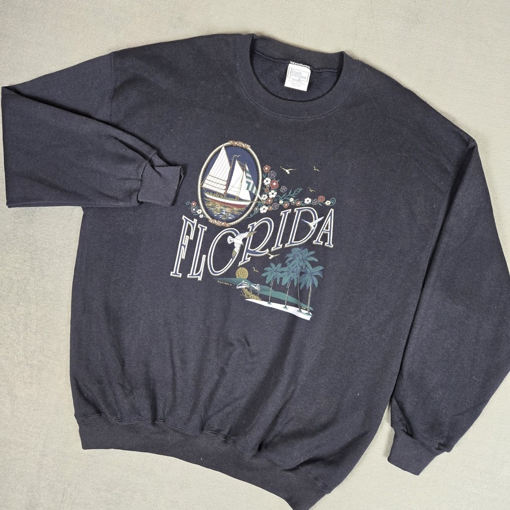 Vintage 90S Florida Sweatshirt Adults 2XL‎ Navy Graphic Print USA Made